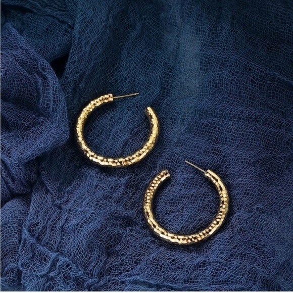 Gold 14k Gold Plated Textured Hoop Earrings - Picture 4 of 4
